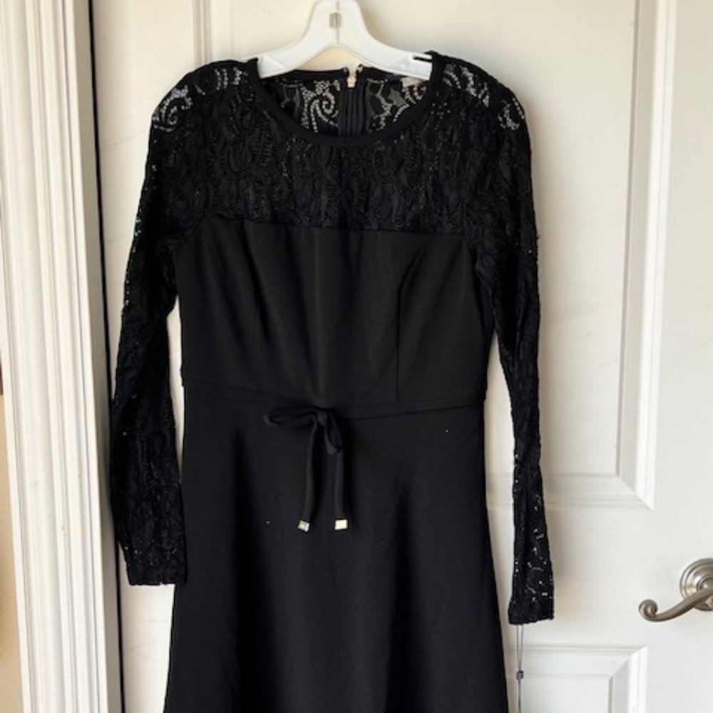 Tommy Hilfiger Long Sleeve Lace Black Dress with Belt
